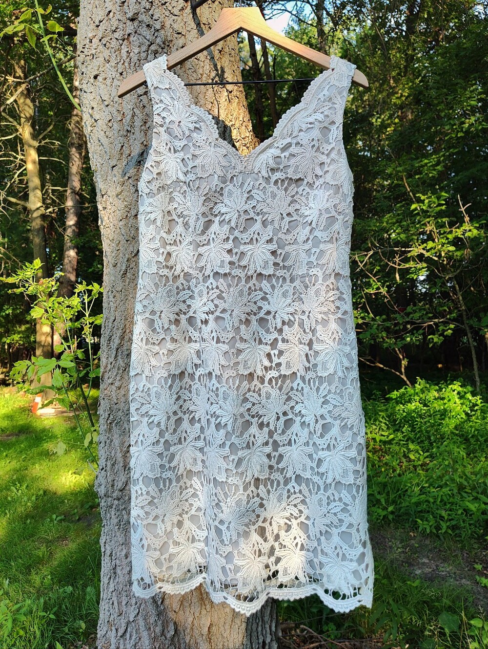 Ann Taylor Ivory Lace Overlay Mini Dress Sz 4 Sleeveless Crochet Sheath Bridal